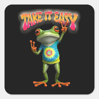 Hippie Frog Take it Easy Fun Colorful スクエアシール