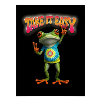 Hippie Frog Take it Easy Fun Colorful ポスター