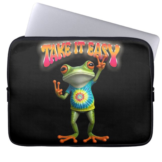 Hippie Frog Take it Easy Fun Colorful  ラップトップスリーブ (正面)