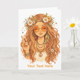 Hippie Girl Giving a Peace Gesture Blank Art Card カード