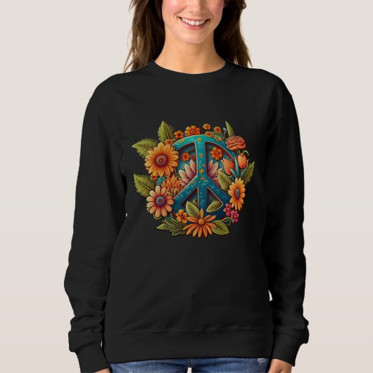 Hippie Groovy 70 s Hippy Peace Sign Graphic Womens スウェットシャツ (正面)