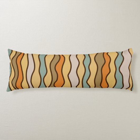 Hippie Groovy Verticalトリップ(幻覚体験)のようなストライプ70sパターン ボディピロー (正面)