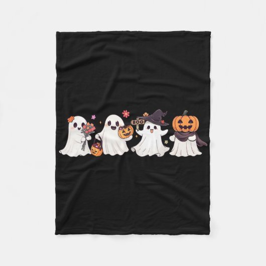 Hippie Halloween Cute Ghost Boo Spooky Season Pump フリースブランケット (正面)