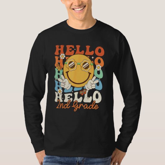 Hippie Hello 2nd Grade Retro Groovy  Back to Schoo Tシャツ (正面)