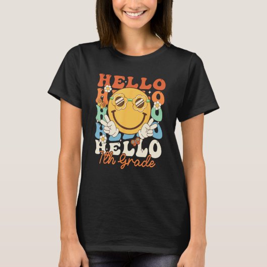 Hippie Hello 7th Grade Retro Groovy  Back to Schoo Tシャツ (正面)