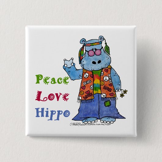 Hippie Hippo-Peace, Love, Hippo 缶バッジ (正面)