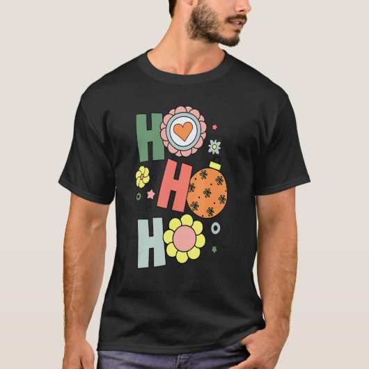 Hippie Ho Ho Ho Christmas Retro Groovy Flower Baub Tシャツ (正面)