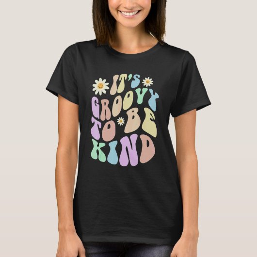 Hippie IT'S GROOVY TO BE KIND Retro Stop Bullying Tシャツ (正面)