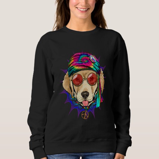 Hippie Labrador Retriever Tie Dye Peace Sign Psych スウェットシャツ (正面)