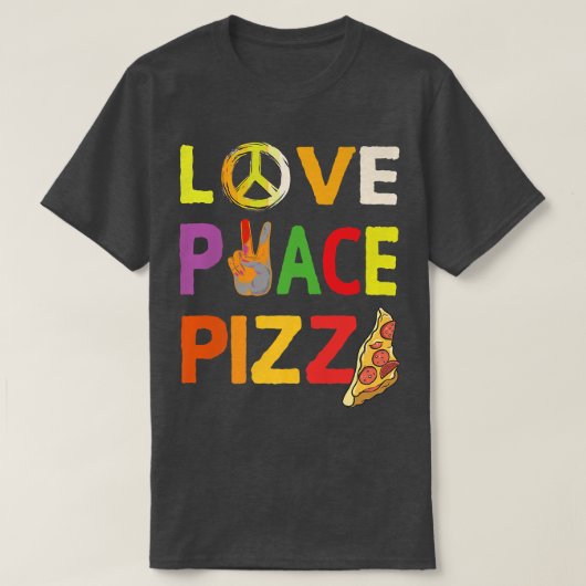Hippie Love Peace Pizza Italian food Happiness 70s Tシャツ (デザイン正面)