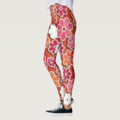 Hippie Orange Floating Floral Patterned | Leggings レギンス (左)