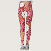 Hippie Orange Floating Floral Patterned | Leggings レギンス (正面)