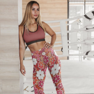 Hippie Orange Floating Floral Patterned Leggings レギンス