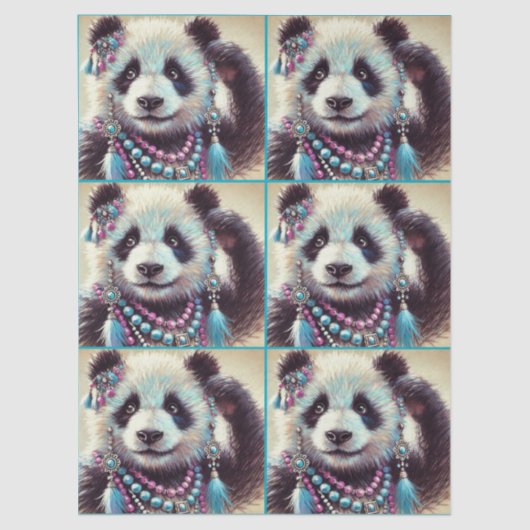 Hippie Panda Bear Chalk-Pastel Decoupage  薄葉紙 (正面)