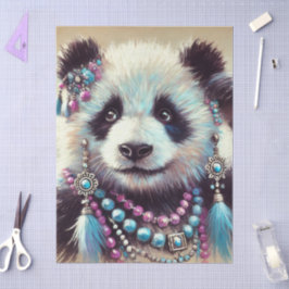 Hippie Panda Bear Chalk-Pastel Decoupage  薄葉紙