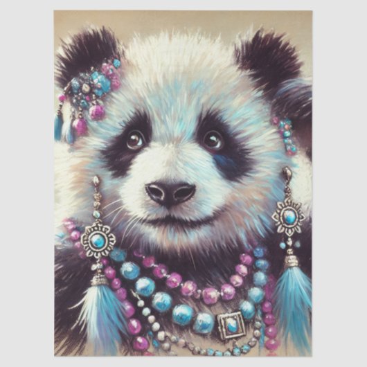 Hippie Panda Bear Chalk-Pastel Decoupage  薄葉紙 (正面)