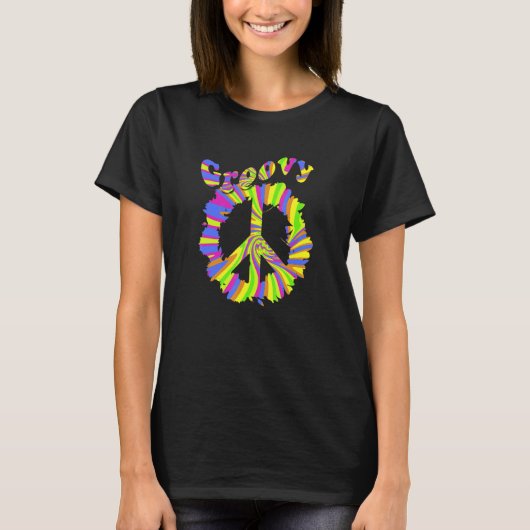 Hippie Peace Free Spirit Hippy Hipie Groovy Flower Tシャツ (正面)