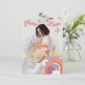 Hippie Peace Loveベビー写真70s 60s Baby Shower 招待状 (スタンド正面)