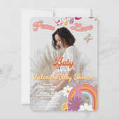 Hippie Peace Loveベビー写真70s 60s Baby Shower 招待状 (正面)