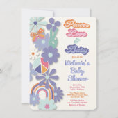 Hippie Peace Love & ベビー70s 60sベビーシャワー 招待状 (正面)