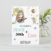 * Hippie Peace & Love Campingグリッター誕生日 招待状 (スタンド正面)