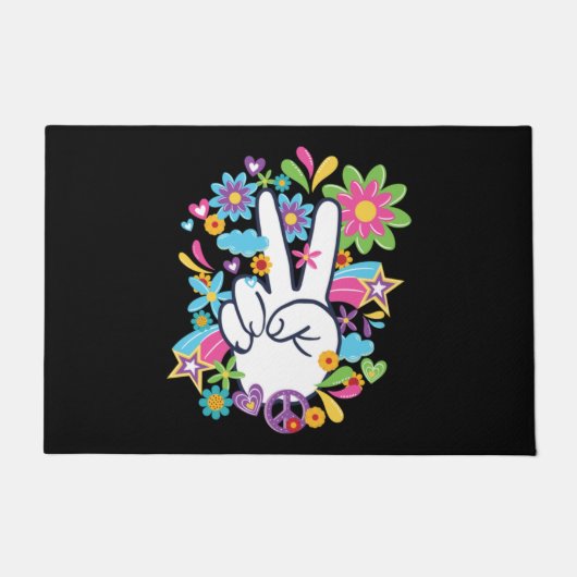 Hippie Peace Signs ドアマット (正面)