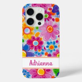 Hippie Retro Groovy Floral Personalized iPhone 15 Proケース