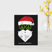 Hippie Santa Groovy Peaceサインおもしろいクリスマス カード (黄色い花)