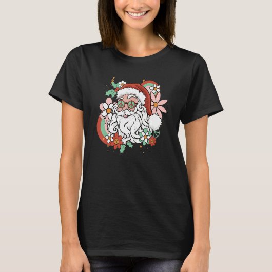 Hippie Santa Groovy Peace Sign Christmas Tシャツ (正面)