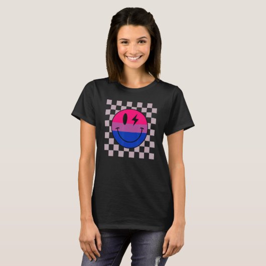 Hippie Smile Face Bisexual Pride Bi Flag Retro Gro Tシャツ (正面フル)