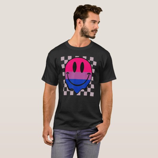 Hippie Smile Face Bisexual Pride Bi Flag Retro Gro Tシャツ (正面フル)