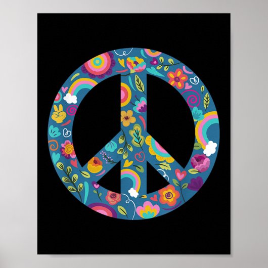 Hippie Symbol平和アンチ戦争ロゴフローラ平和Sig ポスター (正面)