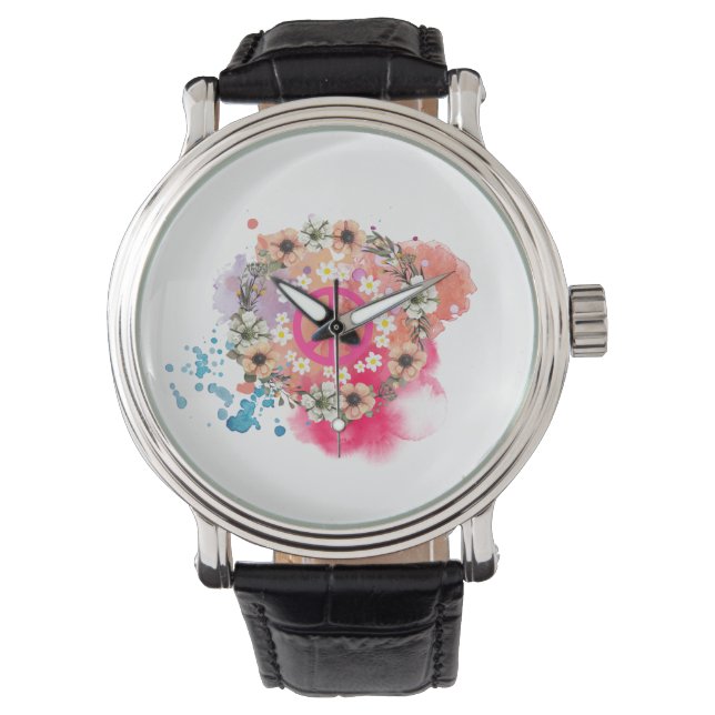 Hippie Watch - Boho Peace Symbol Wrist Watch 腕時計 (正面)