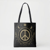 Hippie Witchy Peace Sign Mystical トートバッグ (正面)