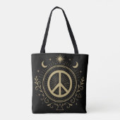 Hippie Witchy Peace Sign Mystical トートバッグ (裏面)