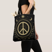 Hippie Witchy Peace Sign Mystical トートバッグ (クローズアップ)