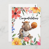 Hippoでバスケットボールのお祝い ポストカード (正面/裏面)