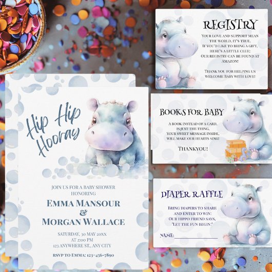 Hippoをテーマにした赤ちゃんシャワーベビー エンクロージャーカード