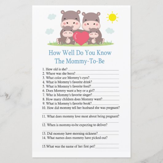 Hippo家族赤ちゃんシャワーゲームをどれだけ知っているか (正面)