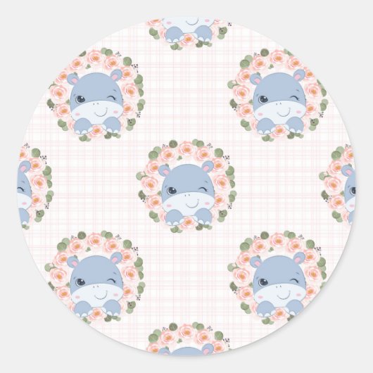 Hippo And Flower Tattoo ラウンドシール (正面)