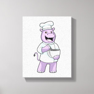 Hippo as Chef with Bowl キャンバスプリント
