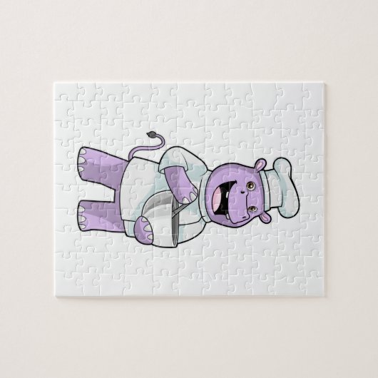 Hippo as Chef with Bowl ジグソーパズル (横)