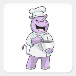 Hippo as Chef with Bowl スクエアシール