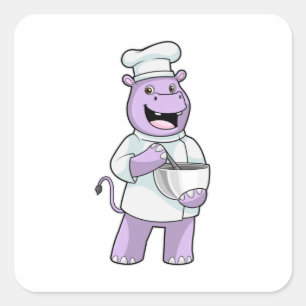 Hippo as Chef with Bowl スクエアシール