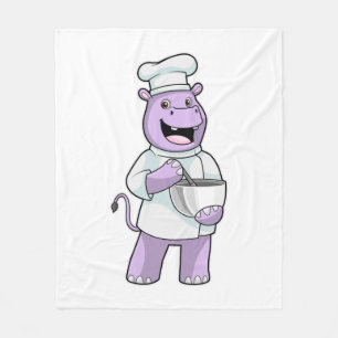 Hippo as Chef with Bowl フリースブランケット