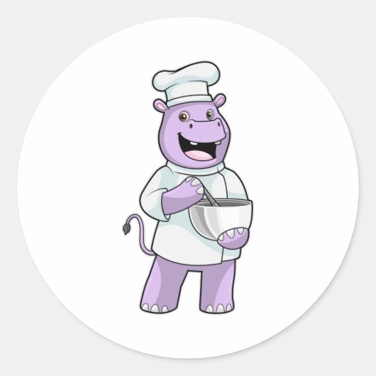 Hippo as Chef with Bowl ラウンドシール (正面)