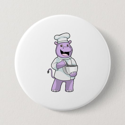 Hippo as Chef with Bowl 缶バッジ (正面)