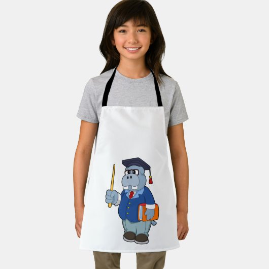 Hippo as professor with Book エプロン (インサイチュ)