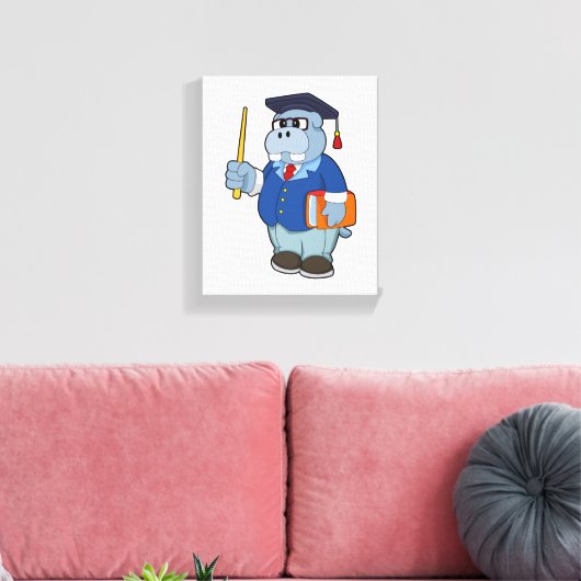 Hippo as professor with Book キャンバスプリント (インサイチュ (リビング))