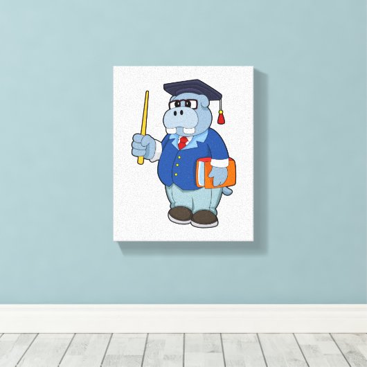 Hippo as professor with Book キャンバスプリント (インサイチュ (ウッドフロア))